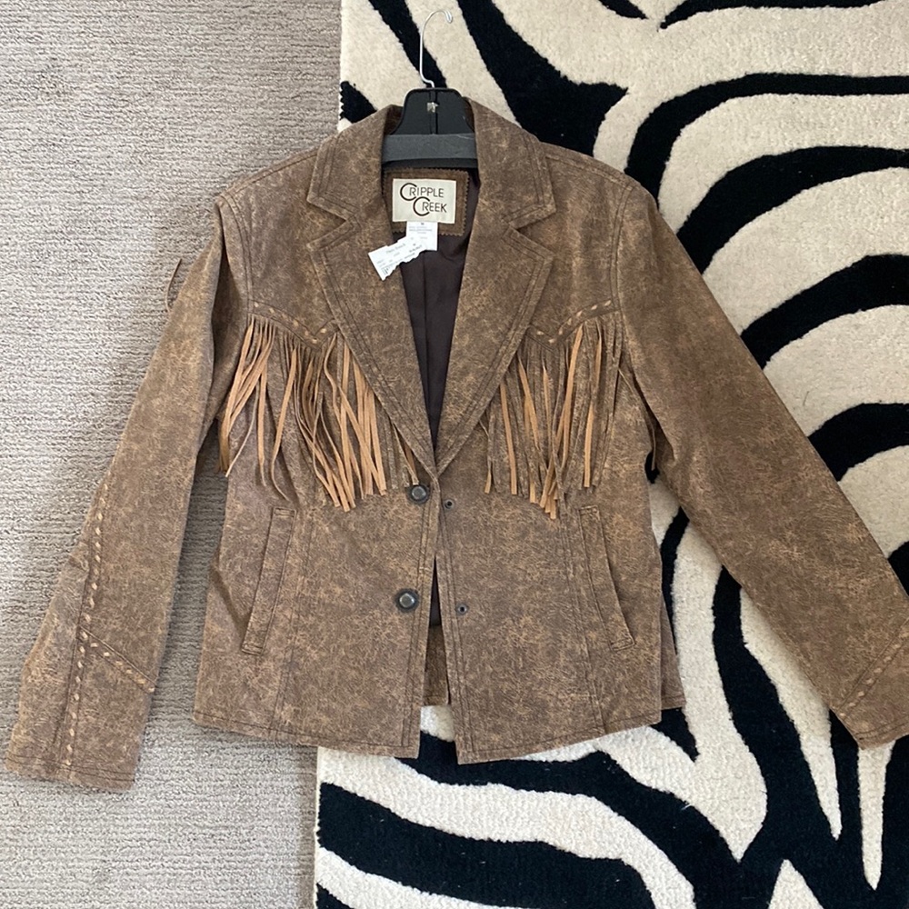 NWT 100% Genuine Leather Jacket with Fringe